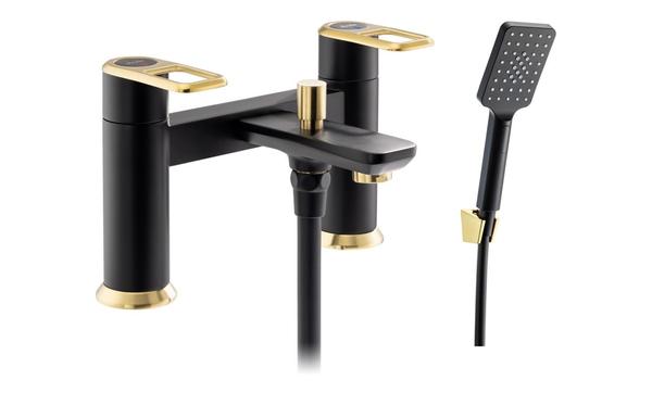 Abode Levarto Deck Mounted Bath Shower Mixer - Matt Black & Brass